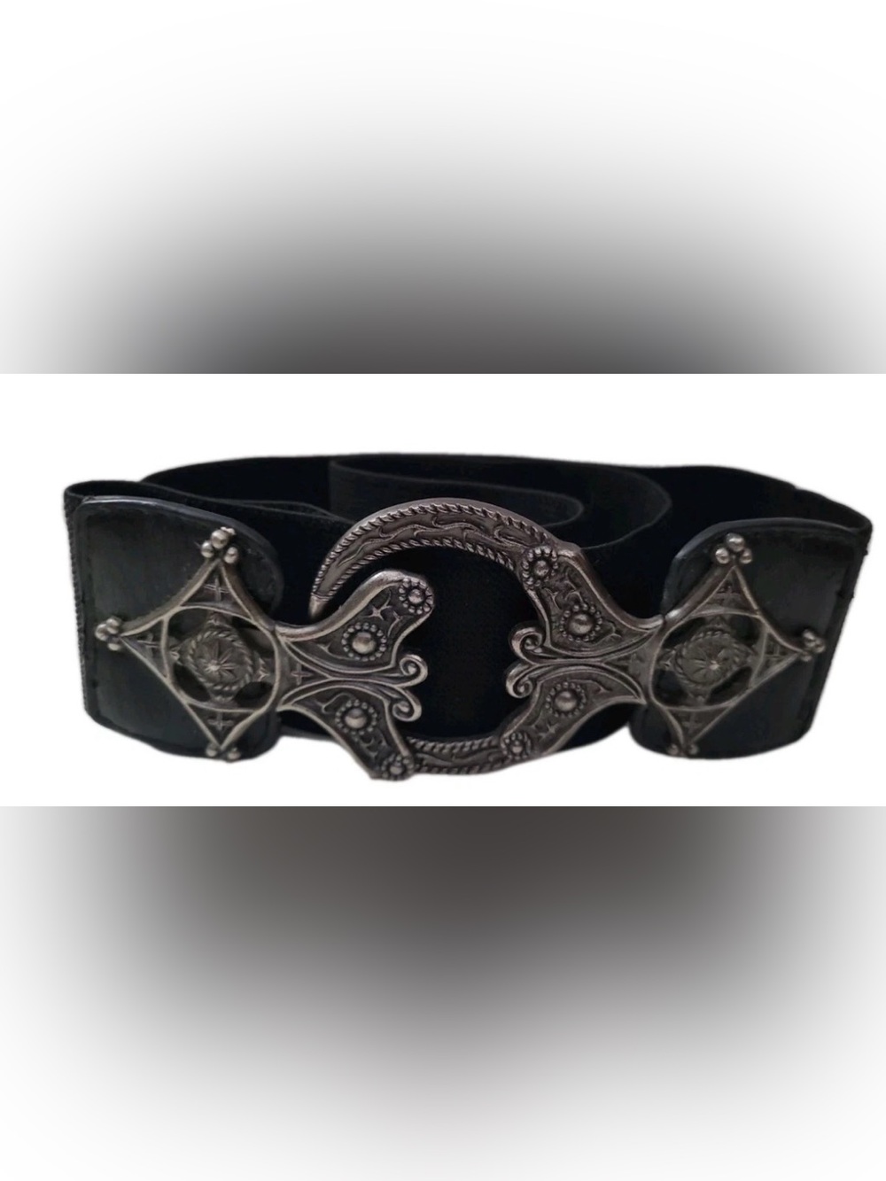 Chico's Black Belt with Ornate Silver Western Buckle